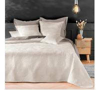 Couvre-lit Velours Uni Solange - 220 x 240 cm - Naturel + 2 housses de coussins 60x60 cm
