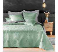 Couvre-lit Velours Uni Solange - 220 x 240 cm - Sauge + 2 housses de coussins 60x60 cm