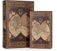 Couvre-livres Carte du monde brun-or - Cachette secrète en 2 parties de style antique - Boîte à livres décorative pour bijoux & documents - Boîte de rangement cachée 27,2x18x7cm & 21,2x13x5cm