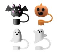 Couvre-pailles pour Halloween - Couvre-pailles fantôme effrayant - 4 pièces accessoires de boisson pour fête fantôme pour maison, bureau, camping, cuisine, randonnée, rassemblements
