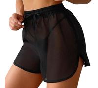 Couvre-pantalon Wraps Wrap Cover Ruffle Side Ups Plage Femme Shorts Beach Cover Drawstring Mesh pour Bikini Up Bikinis Set, Noir , L