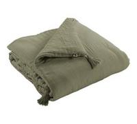 OUREA - Couvre-pied 150x150cm Capitonné Gaze de Coton Romarin Olive - Altobuy