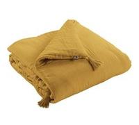 OUREA - Couvre-pied 150x150cm Capitonné Gaze de Coton Safran -