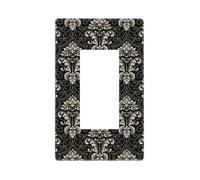 Couvre-plaque murale élégante noire à motif floral damassé, 1 bande sans vis, taille standard 11,7 x 7,1 cm, couvercle décoratif pour interrupteur, cache-prise en polycarbonate thermoplastique