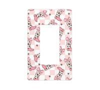 Couvre-plaque murale en forme de bottes de cowgirl à damier rose, 1 bande sans vis, taille standard 11,7 x 7,1 cm, couvercle décoratif pour interrupteur, couvercle de sortie, polycarbonate