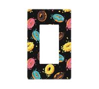 Couvre-plaque murale noire à imprimé donut coloré, plaques murales sans vis, taille standard 11,7 x 7,1 cm, couvercle décoratif pour interrupteur, cache-prise en polycarbonate thermoplastique