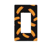 Couvre-plaque murale noire avec impression de hot-dog de dessin animé, 1 gang sans vis, taille standard 11,7 x 7,1 cm, couvercle décoratif pour interrupteur, couvercle de sortie, polycarbonate
