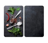 WENKO Allstar Plaque de Protection en Verre Basilic Set de 2 - Set de 2, Couvre-Plaque de Cuisson pour plaques de Cuisson vitrocéramiques ou Induction, Verre trempé, 30 x 0.8 x 52 cm, Multicolore