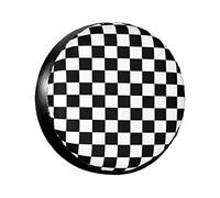 Couvre Pneu De Secours Damier Géométrique Damier Plaid Motif Noir Blanc Échiquier Souple Housse De Protection Universelle Protections De Roues pour Voiture Remorque Voyage 17inch
