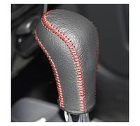 Couvre-pommeau de levier de vitesse de voiture en cuir véritable noir doux cousu à la main pour Suzuki Jimny Swift Grand Vitara automatique (nom de couleur : fil noir) (fil rouge)