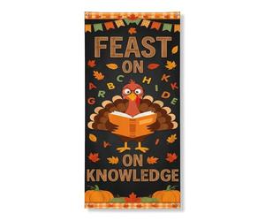 Couvre-porte avec citation de la dinde de Thanksgiving 91,4 x 182,9 cm | Feuilles d'automne, bannière de porte d'entrée, dinde de lecture, art mural saisonnier, thème de la récolte