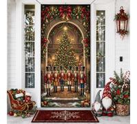 Couvre-porte Casse-noisette traditionnel pour sapin de Noël 91,4 x 182,9 cm | Soldats casse-noisette, bannière de porte d'entrée, arbre de Noël, arche décorée, décoration d'entrée d'hiver
