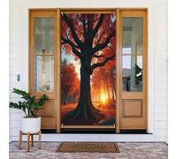 Couvre-porte classique avec imprimé arbre d'automne orange brûlé n° 41 - Bannière décorative pour intérieur/extérieur, printemps, été, automne, hiver, Halloween, Noël