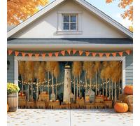Couvre-porte de garage avec phare d'automne, décorations d'automne rustiques confortables, grande décoration saisonnière extérieure et intérieure pour fête de Thanksgiving, 397 x 180 cm