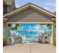 Couvre-porte de garage sur la plage, vue nautique sur l'océan, grandes décorations de porte de garage, décoration esthétique pour la maison d'été, 400 x 180 cm