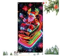 Couvre-Porte de Noël Bannière de Père Noël Fluorescente et Lumineuse 2D | Décoration murale de porte d'hiver 89 x 180 cm pour Extérieur Maison Salon Chambre Salle de Bains Mur de