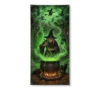 Couvre-porte de sorcière décorative - Chaudron gothique effrayant - Chaudron d'Halloween - Vert avec corde à suspendre - Bannière de porte - Décoration d'intérieur pour porche, mur intérieur et