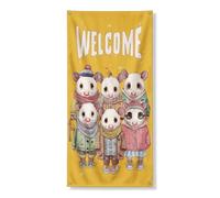 Couvre-porte décoratif de bienvenue avec d'adorables illustrations d'animaux, style d'hiver confortable pour décorations de vacances, jolie bannière saisonnière extérieure et intérieure, 91,4 x 183 cm