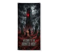 Couvre-porte décoratif gothique effrayant pour tombe - Brouillard d'Halloween - Noir - Avec corde - Décoration d'intérieur pour porche, mur, intérieur et extérieur - 91,4 x 183 cm