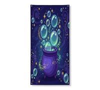 Couvre-porte décoratif motif chaudron avec étoiles magiques et étoiles violettes avec corde pour porte d'entrée, porche, intérieur ou extérieur, 91,4 x 182,9 cm