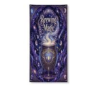 Couvre-porte décoratif motif chaudron - Étoiles à vapeur - Violet - Avec corde - Bannière de porte d'entrée - Décoration d'intérieur pour porte, mur, porche, fête - 91,4 x 183 cm