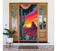 Couvre-porte décoratif n°96 avec imprimé cactus bleu sarcelle mignon pour intérieur/extérieur, printemps, été, automne, hiver, Halloween, Noël