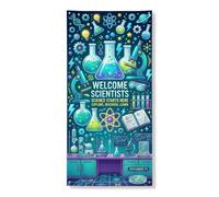 Couvre-porte décoratif, tubes à essai éducatifs colorés, microscope éducatif bleu avec corde à suspendre, décoration d'intérieur pour porte, entrée, porche, intérieur et extérieur, 91,4 x 183 cm