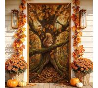 Couvre-porte en chêne écureuil d'automne 91,4 x 182,9 cm | Thème de la forêt, panneau de porte d'entrée, inspiration des récoltes, décoration saisonnière, art inspiré de la nature