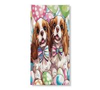 Couvre-porte extérieure Cavalier King Charles de Pâques 91,4 x 182,9 cm, œufs en vitrail, bannière de porte avant et arrière, décoration amusante pour la maison et le porche