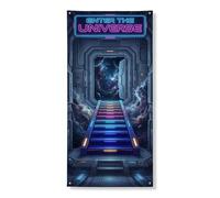 Couvre-porte Futuriste Space Tunnel Citation Tech Punk 91,4 x 182,9 cm | Esthétique tech, panneau de porte d'entrée, décoration intérieure science-fiction, effet d'éclairage néon