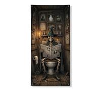Couvre-porte squelette décoratif, chapeau de sorcière effrayant fantaisie effrayant journal Halloween noir avec corde panneau de porte d'entrée, décoration d'intérieur pour porche, terrasse, porte