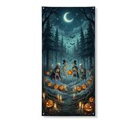 Couvre-porte squelette décoratif, citrouilles fantaisistes et lunes d'Halloween avec corde, bannière de porte d'entrée, décoration d'intérieur pour porte, mur, porche, décoration de fête, 91,4 x 183