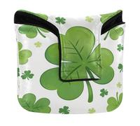 Couvre-putter de golf magnétique à clipser pour maillet carré en cuir synthétique - Grand trèfle blanc