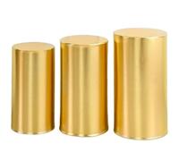 Couvre-supports de cylindre de fête Couvre-cylindres pour fêtes 3 pièces Couvre-supports de cylindre élastiques Housses de socle de cylindre en métal doré pour accessoire de fête de babyshower