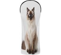 Couvre-tête de golf en cuir de qualité supérieure avec étiquettes numérotées pour conducteur, bois de parcours hybride beau chat birman à poils longs assis