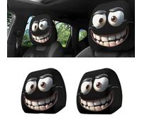 Couvre-tête de Voiture de Voiture de Dessin drôle 2pcs Ajustement Universel, Black Skull Car Couvercle d'affichage imprimé, Big Eyes Funny Eyes Protecteur de la tête Universelle (1Pair)