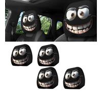 Couvre-tête de Voiture de Voiture de Dessin drôle 2pcs Ajustement Universel, Black Skull Car Couvercle d'affichage imprimé, Big Eyes Funny Eyes Protecteur de la tête Universelle (2Pair)