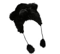 Couvre-tête en fourrure de dessin animé avec pompons pour sports de plein air avec oreilles, couvre-chef surdimensionné pour ours d'hiver, Noir , taille unique