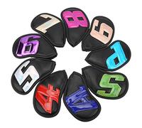 Couvre-têtes de Club de Golf en Cuir PU, Ensemble de Protection de tête de Fer de Golf numéroté pour golfeurs en Plein air 9 pièces 4 5 6 7 8 9 P S A (Schwarz)