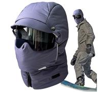 Couvre-visages extérieurs à couverture complète coupe-vent - Chapeau de ski entièrement couvrant, capuche d'hiver imperméable 4 en 1 avec masque facial amovible, lunettes intégrées, protection audit