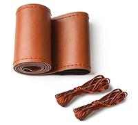 Couvre Volant Auto, Housse de Volant de Voiture DIY à Coudre en Cuir Souple Couverture avec Aiguille et Fil (37-38cm / 15 inch) - Marron