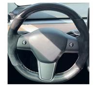 Couvre Volant de Voiture Universelle pour Tesla pour Modèle 3 15-21 | Pour Modèle Y 2019-2021 Bricolage Couverture Volant Voiture Enveloppement Antidérapant En Cuir Suédé Tresse(Style 1)