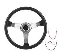 Couvre-Volant de Voiture, Volant Universel de Voiture de Course de 14 Pouces en Alliage d'aluminium en Cuir PU avec Bouton de klaxon modifié(Argent)