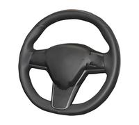 Couvre Volant Housse De Volant De Voiture en Cuir Artificiel Noir Cousue À La Main pour Tesla pour Model 3 2017 2018 2019 2020 2021 Couvre Volant Durable(Noir)