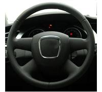 Couvre Volant Housse De Volant De Voiture en Cuir Noir Cousue À La Main pour A4 B7 B8 A6 C6 2004-2011, pour Q7 2005-2011, pour Q5 2008-2012 Voiture Caches Volant(Light Blue Thread)