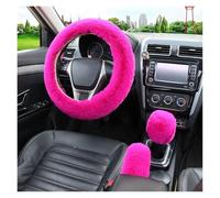 Couvre Volant Housse Volant Voiture en Fourrure Lapin Artificielle Chaude pour l'hiver Couvre Frein À Main Ensemble Trois Pièces Volant Chauffant 38 Cm(Rose Red)