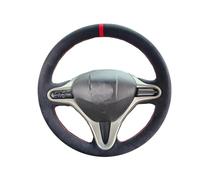Couvre Volant Housse Volant Voiture en Noir Cousue À La Main pour Civic 8 2006 2007 2008 2009 2010 2011 Accessoires De Voiture Enveloppants De Direction(Yellow Thread)