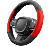 Couvre volant simili cuir antidérapant - housse protection 37-38 cm noir et rouge - accessoire auto taille universel