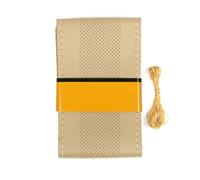 Couvre Volant Voiture Housse De Volant De Voiture en Cuir Véritable Beige/Gris, 38 Cm (15 Pouces), Respirante, Antidérapante(Beige)