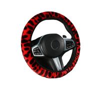 Couvre volant voiture Housse Volant Extensible En Peluche À Imprimé Léopard, Sans Anneau Intérieur, Ensemble Trois Pièces Pour Voiture Housse Volant(Black red)